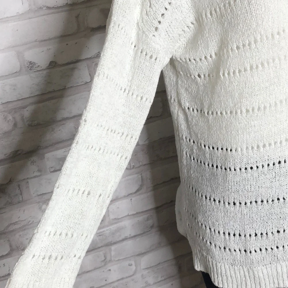 Pointelle white open knit sweater, medium